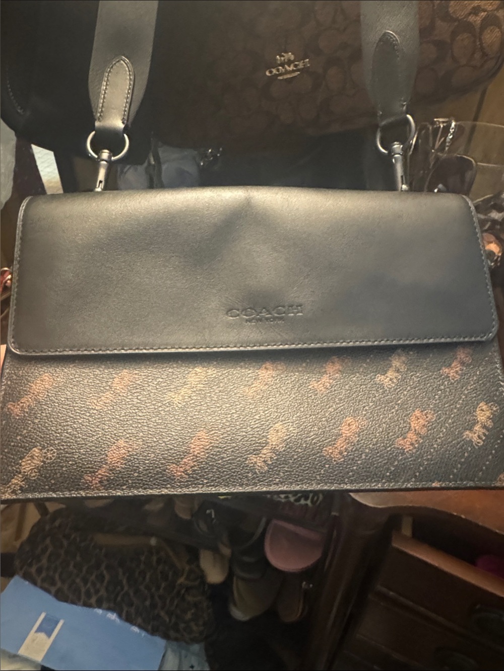 Coach Black Leather & Brown Signature Crossbody Bag